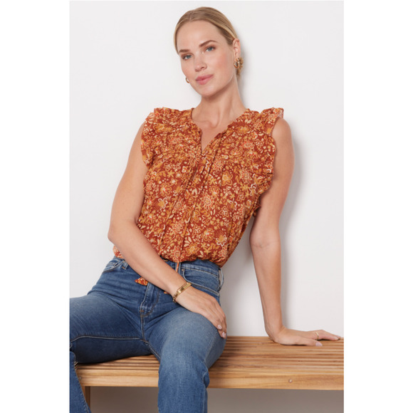 SUNDRY NWT Evereve Sienna Rust Floral Flutter Sleeve Blouse // XL - Picture 2 of 11
